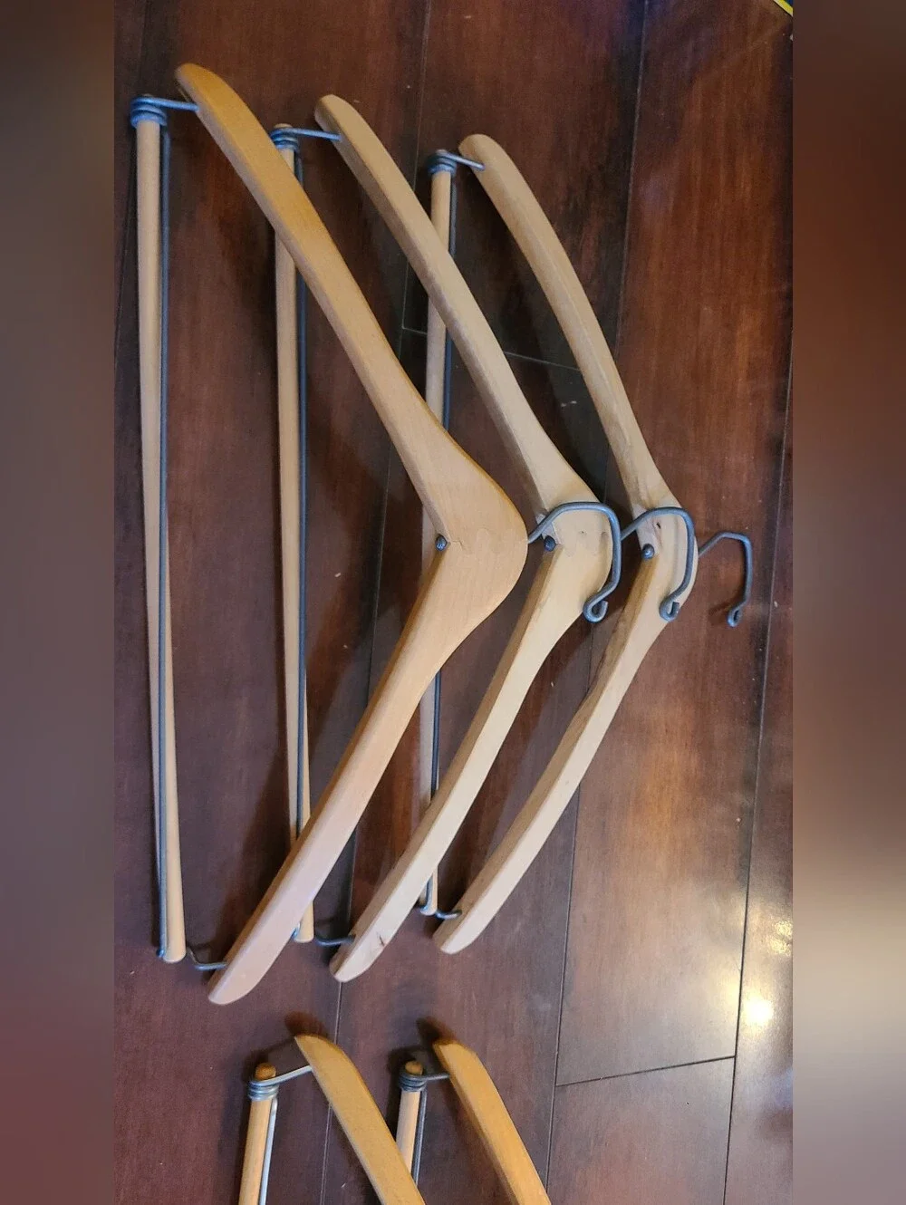 Lot of 5 Vintage Wood Wishbone Suit Hangers - Natural & Varnished Finish